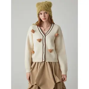 Cider [size 2-10] Knit V-neck 3D Bear Button Cardigan
