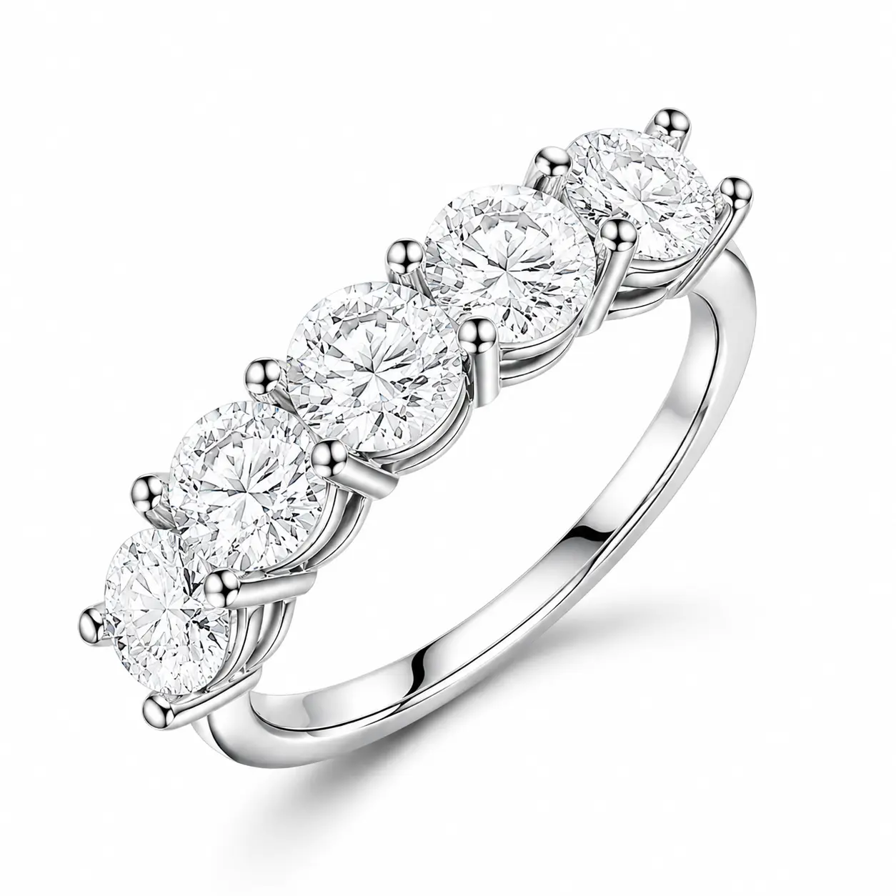 MONOOC 1.5CT 5 Stone Moissanite Ring for Women D Color VVS1 Round Cut Engagement Ring Sparkling Wedding Anniversary Birthday Jewelry Gift