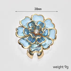 2-piece Colorful Crystal Flower Button Covers - Gold-Plated Metal |   2 Designs for Cuffs/Collars/Chests (Multiple Colors)