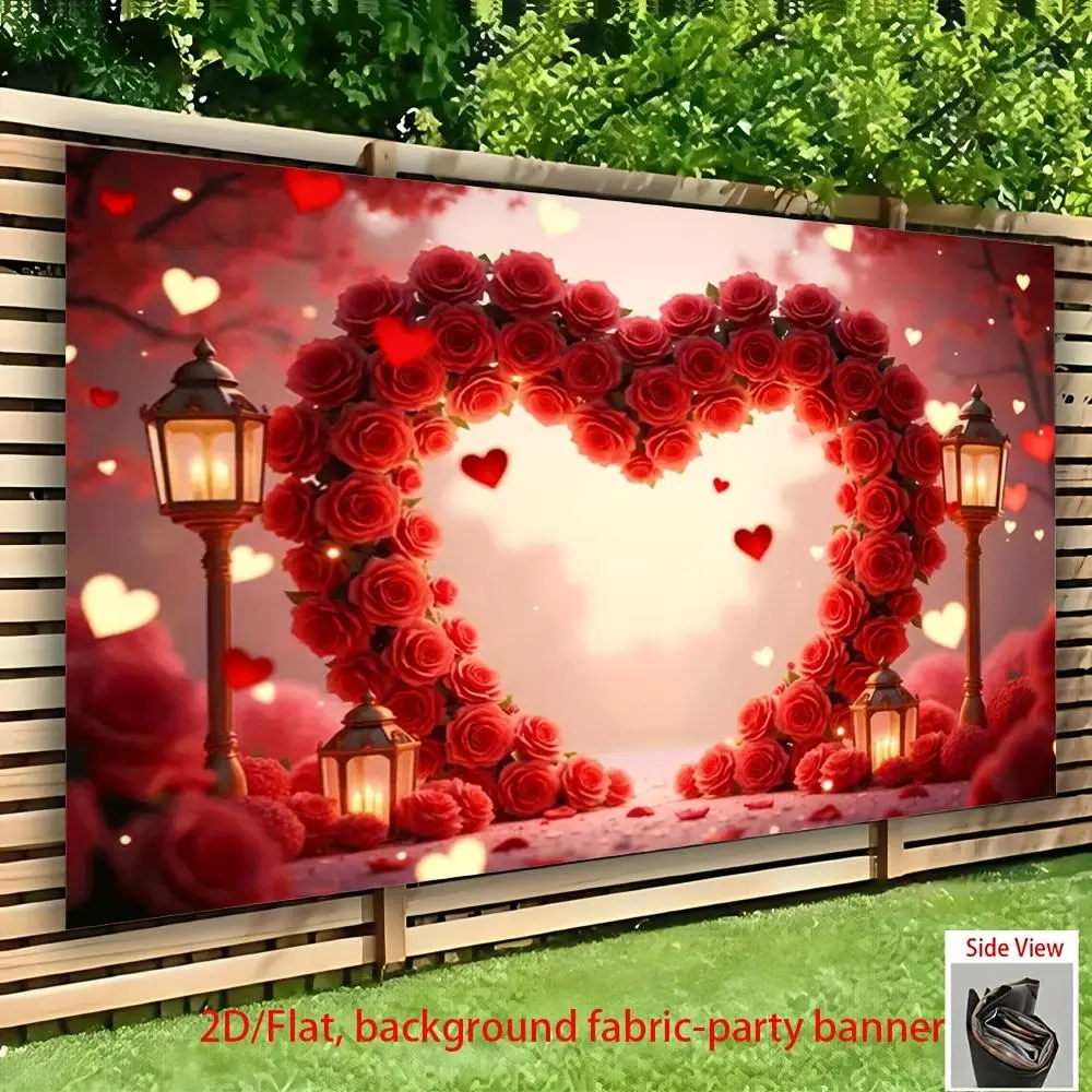 1PC Polyester Reusable 2D/Flat Romantic Rose Heart Backdrop Cloth - 1-Piece Festive Banner, Photo Props for Valentine's Day Proposal, Happy Birthday Ceremony Decor (Indoor & Outdoor Use)