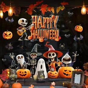 Halloween Window Clings, 3D Cute Pumpkin, Ghost, Skull and Holiday Characters Static Vinyl Decals, Removable Reusable Glass Stickers for Festive Party Decorations
