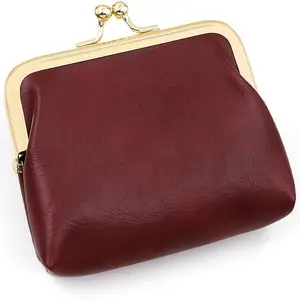 Women’s Small Coin Purse, Vintage PU Leather Change Purse, Rectangle Kiss Lock Coin Pouch, Pocket-Sized, Solid Color, Mini Coin Purse for Women - Red