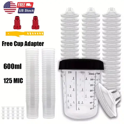 50 Sets Expert Airbrush Kit - Liners & Lids, 600ml 125 Micron Filters, 1 Hard Cup with Retainer Ring, 2 Cup Adapters, Paint Stirrer, 10 Sealing Plugs for Automotive Paint Guns HVLP Tools