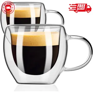 Espresso Cups Set of 2, Double Walled Espresso Shot Glass