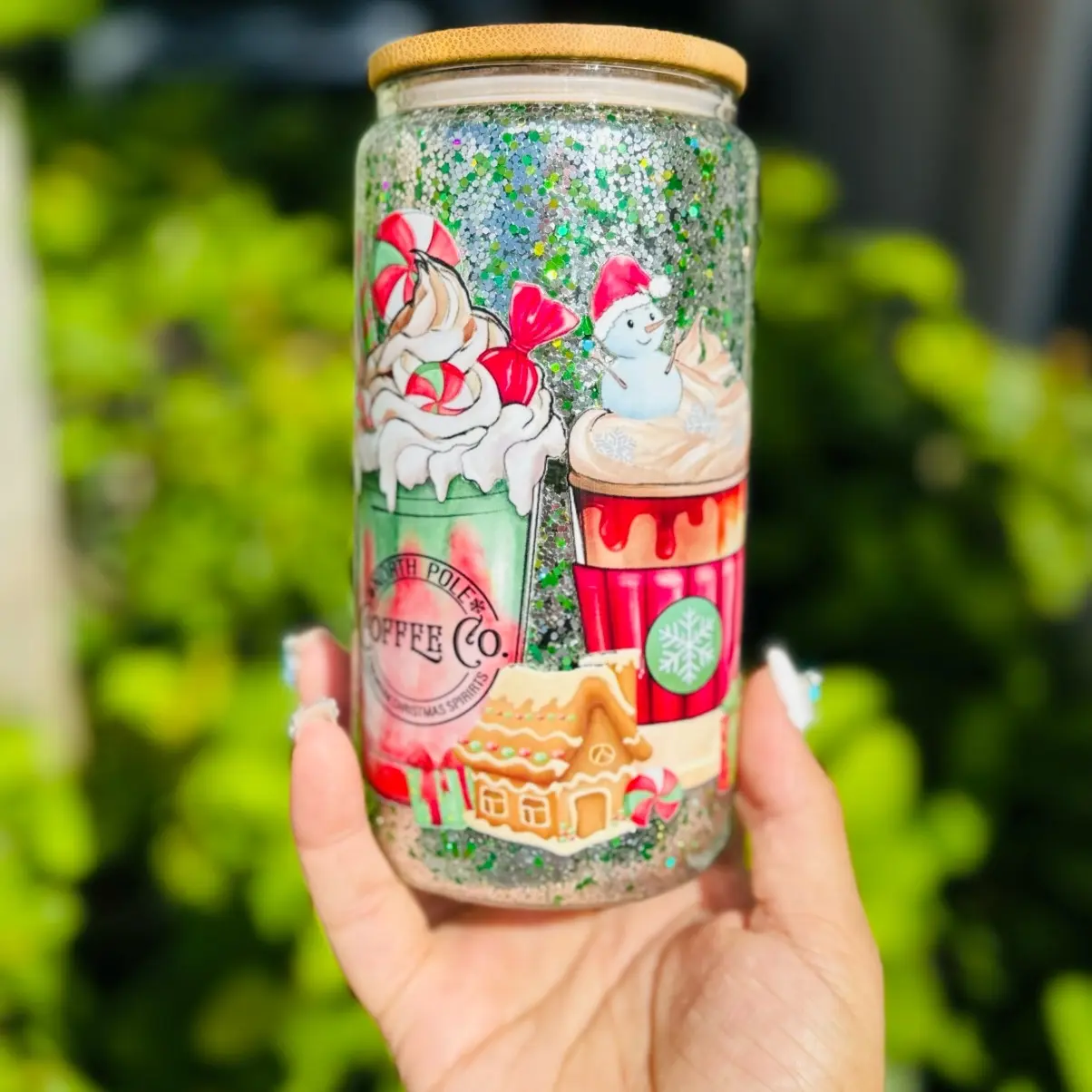 Merry Christmas Custom Glitter Cup Drinkware Washable Reusable Tumbler