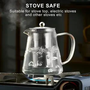 Fast Heating Glass Stainless Steel Teapot 950ML(32 OZ) Heat-Resistant Glass Teapot with Removable Steel Infuser – 100% Stovetop Safe Borosilicate | Durable Tea Pot for Home, Camping & Travel