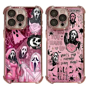 Halloween Ghost S-Scary Face Scream Pink Black Phone Cases For iPhone 17 16 15 14 13 12 11 Promax Pro Air Plus Shockproof Cover Casing Protection Best Gifts For Valentine Christmas Birthday Fans