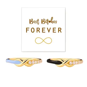 Best Bltches Forever Blue Black Tone Infinity Symbol Ring Set -Colorfast & Comfortable fit Best Bitches Pinky PromiseWhite Gold-Plated Rings for Unbreakable Bond MatchingFriendship Rings Adjustable Ring