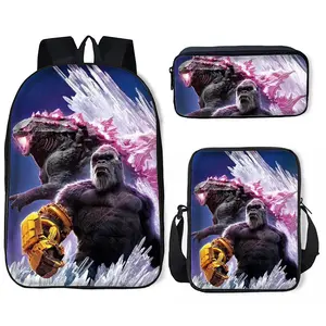 2026 New Godzilla vs Kong Three Piece Suit School Bag Godzilla vs Kong Backpack Cartoon Animation