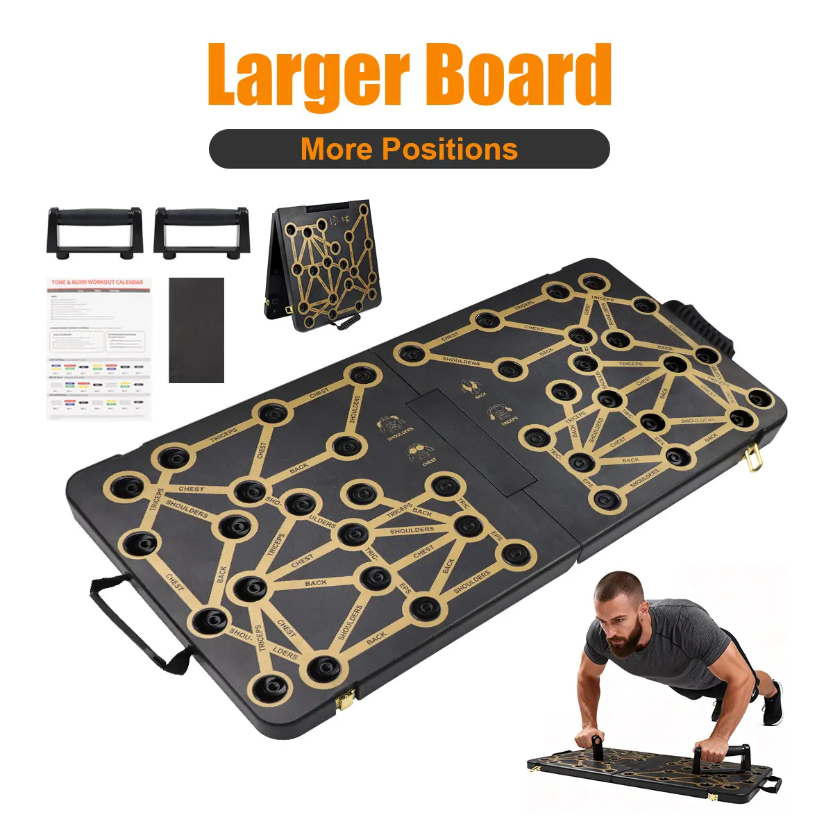 LONGGYMLIT Gold Large Fitness Board  Push Up Board |  Foldable Multifunctional Pushup Bar Home Workout Fitness Equipment