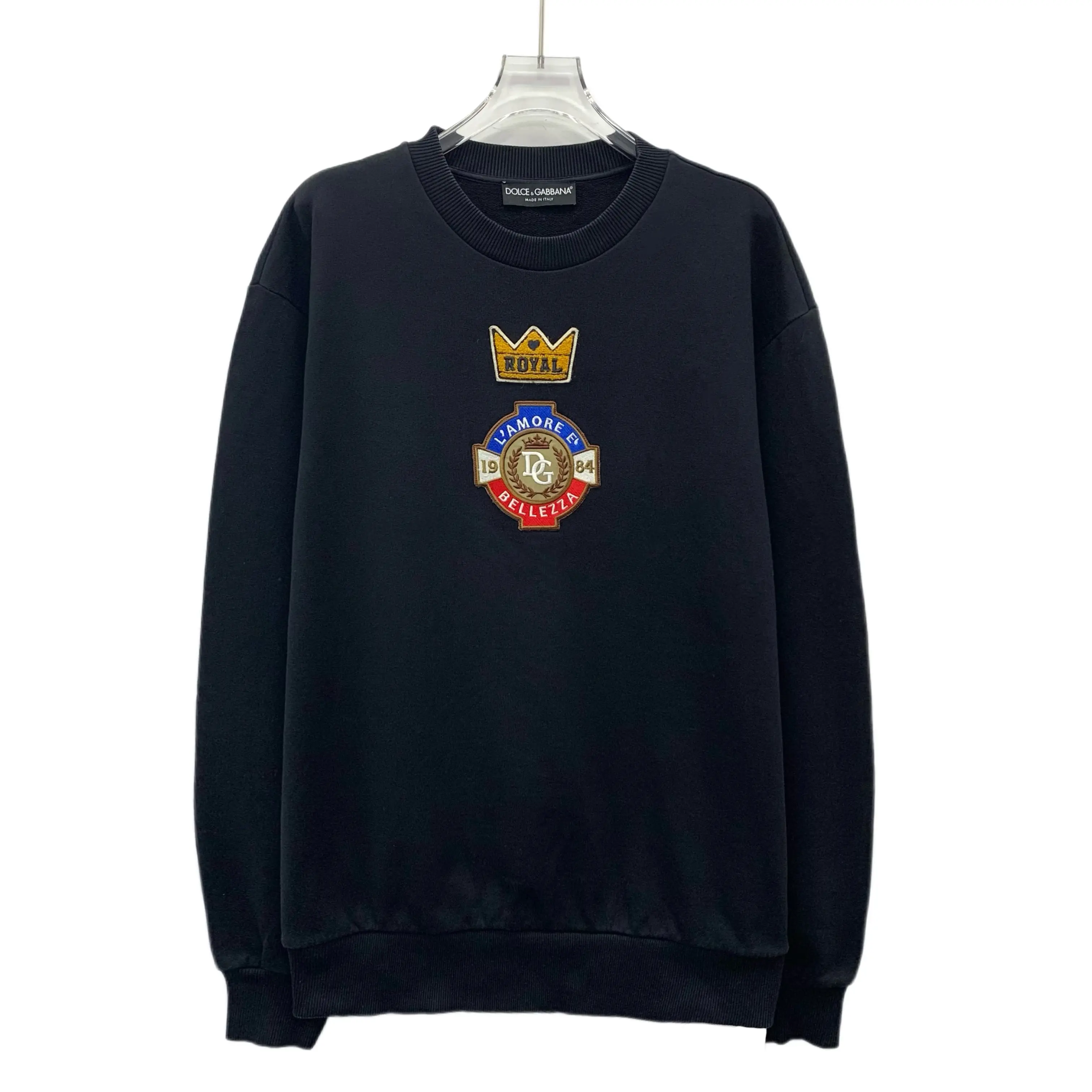 RDLT - Dolce Gabbana Black Crown Logo Embroidered Cotton Crewneck Sweatshirt Size L