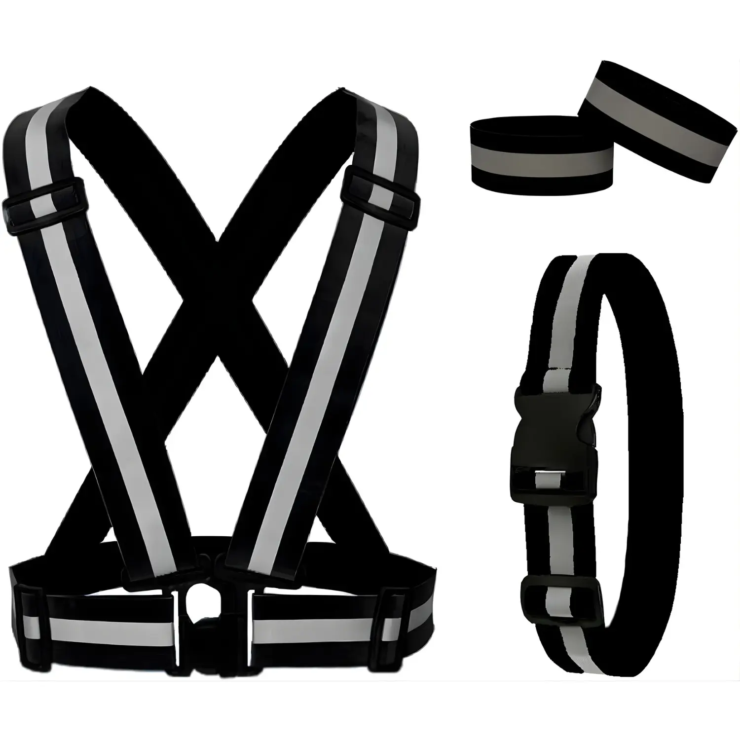 3 Piece Set Reflective Running Gear Reflective Vest Armband and Belt High Visibility Safety Gear for Night Cycling Walking Running Men Women