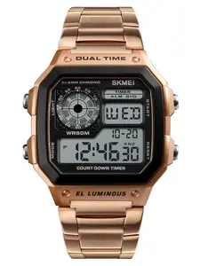 SKMEI Dual Time Zone Digital Watch, Multifunctional Sports Design, 50m Waterproof with Luminous Features, Stylish Men's Essential in, Rose, Silver Color, Sporty Waterproof Watch