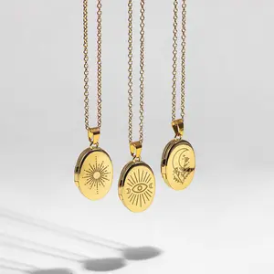 Simple retro creative openable photo pendant sun moon necklace devil eye punk hip hop personality trend jewelry