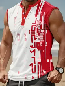 Men's Regular Fit Circuit Print Tank Top, Casual Sleeveless Top for Summer, Fashion Men's Clothes for Daily Wear, Activewear, Sportswear, Sleeveless Gym Tops, Casual Sporty Vest, Sleeveless Gym Clothing, Sleeveless Sporty Design