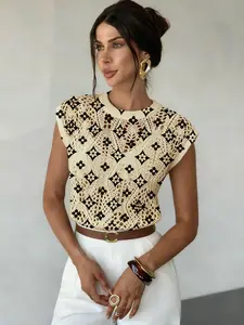 Women's Sleeveless Round Neck Sweater, Hollow Out Design, Comfortable Knitwear for Spring Summer Fall, Casual Daily Wear