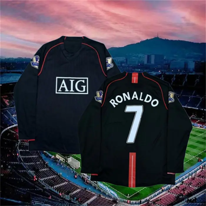 07 08C7 Ronaldo Away Black Long Sleeve Vintage Jersey Fan Edition