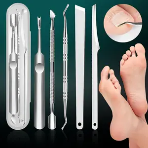 Stainless steel 5-piece foot care and repair tool set, exfoliating and repairing dead skin and calluses, gentle and skin friendly without fragrance, portable storage design, suitable for both male and female elderly people