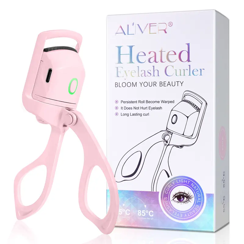 ALIVER USB Rechargeable Electronic Eyelash Curler for Curling Lashes - Unisex Beauty Tool, 2 Heating Modes, Quick Heat Up, Safe to Lift Lashes, Long Lasting Rolling Design, USB Cable, 230mAh Battery, 5.0V Power, 65°C Temp