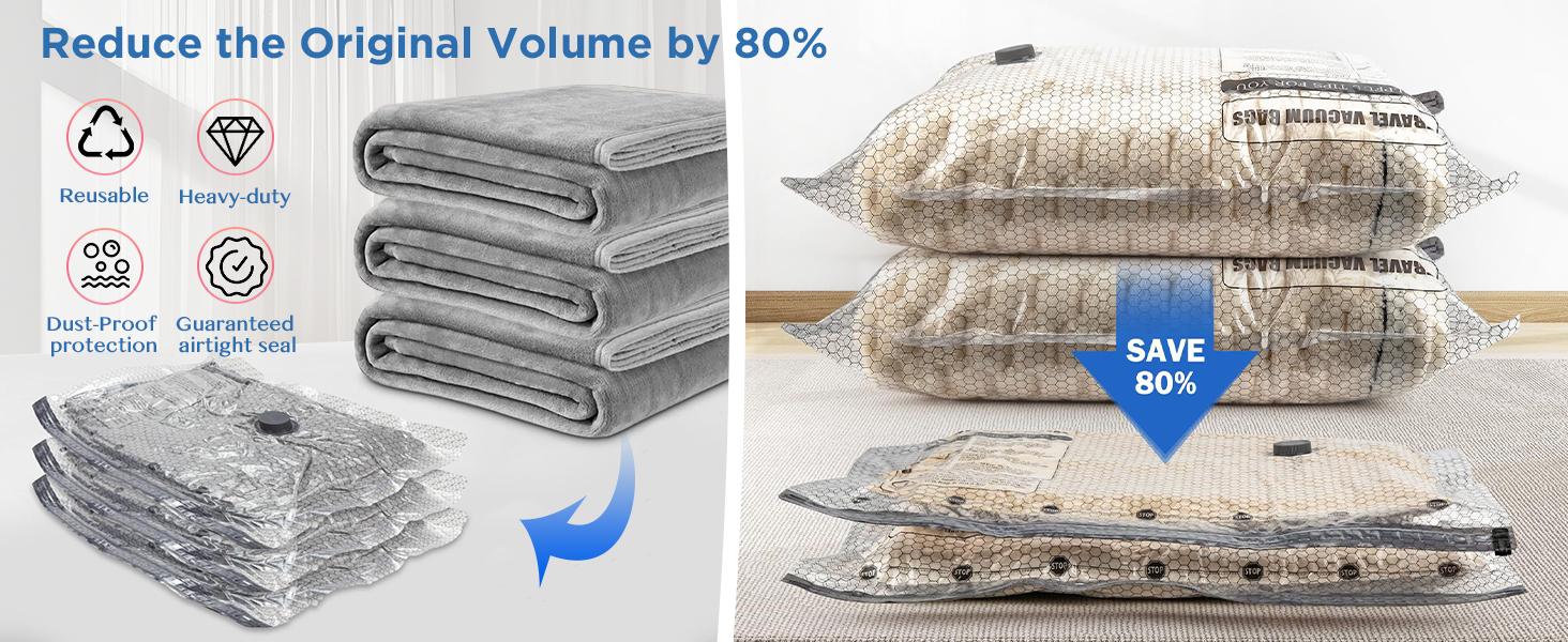 【2026 Upgraded】 X7 Cordless Travel Vacuum Storage Compression Bag Set with Rechargeable air Pump 15 Pack Waterproof & Reusable Compression Packing Bags for 3 Size，140L/Min Powerful Air Removal， strong suction, Perfect for Carry-On Suitcases,Packing tools