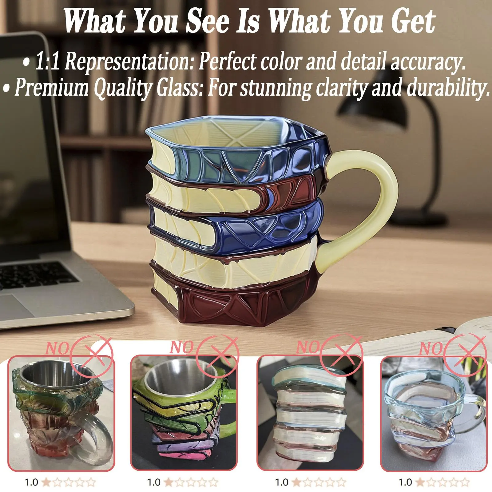 3D Hand-Painted Book Shape Ceramic Coffee Mug 7oz Reusable Washable ...