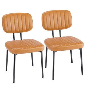 【Deal】Mid Century Modern Upholstered Dining Chairs with Faux Leather Cushion Seat & Metal Legs for Kitchen, Living Room leisure sofa