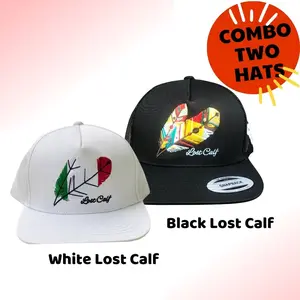 ( BUY 1 GET 1) Combo 2 Hat Embroidered Feather Lost Calf Snapback Hat, Black & White Mesh Back Trucker Cap, Country  Western Cowboy Hat, Feather Embroidery Hat, Adjustable Snapback for Men & Women