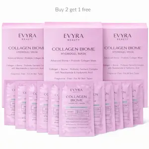 BUY 2 GET 1 FREE - Evyra Beauty Collagen Biome Hydrogel Mask, Full Face Korean Mask, 28mL Each, Niacinamide 3%, Ferment Complex, Hyaluronic Acid, Collagen, Ceramide, Panthenol, Deep Hydration&Plumping Glow. 5 Packs