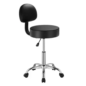 VEVOR Rolling Stool with Back Support and Wheels, TikTokShopBlackFriday, 450 LBS Weight Capacity Round Rolling Stool Chair, Height Adjustable Thickened PU Leather Swivel Stool for Salon, Spa, Massage, Tattoo, Clinic, Black