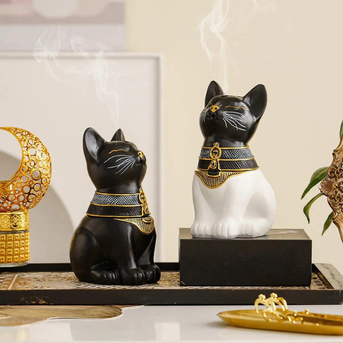 1pc Egyptian-Style Cat-Shaped Incense Burner - Exquisite Ornament, Incense Holders, Resin Craft, Scented, Ramadan Themed | Suitable for Desktop Decoration, Dining Room, Office, Living Room, Festival Decoration & Holiday Gift, Fragrance