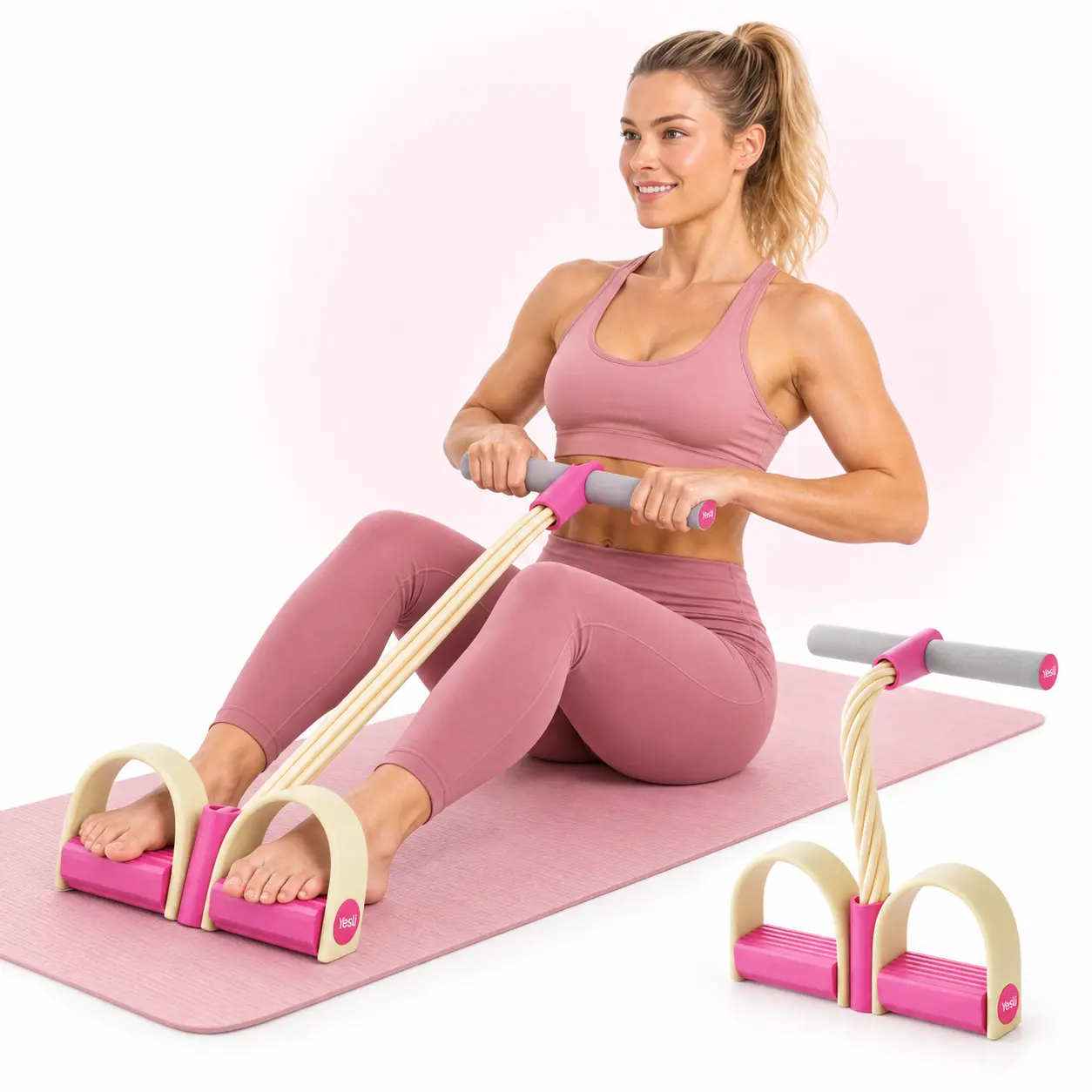 Yesli 6-Tube Pedal Resistance Band Trainer, Portable Home Gym Workout Equipment for Women and Men, Full Body Exercise Pull Rope for Abs, Arms, Legs, Sit-Ups, Yoga & Stretching