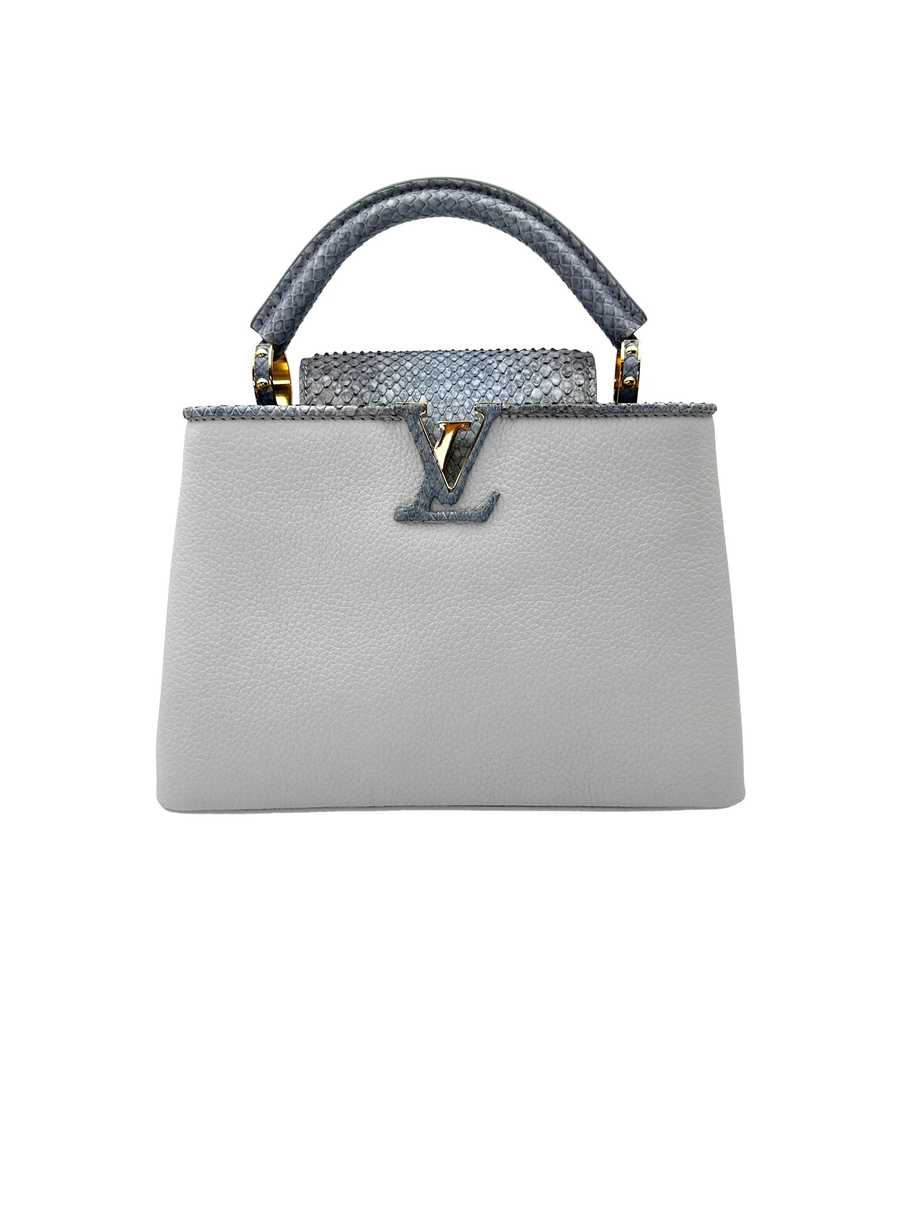 Pre-owned Louis Vuitton leather Tote Bags Capucines PM Light Blue Taurillon Handle Bag LV3136