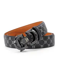 B Logo Automatic Buckle Leather Belt, Business Fashion Belt, Must-Have for Guys, Full of Luxury, Perfect for Business & Casual, Striped Pattern, All Seasons, Statement Belts
