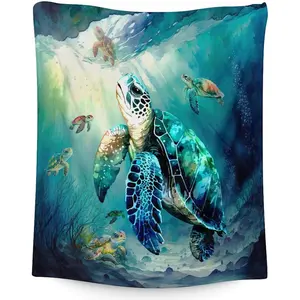 Turtle Blanket for Kids Adults, Sea Turtle Throw Blanket Gifts for Boys Girls Women Men Turtle Lovers, 60”x50” Flannel Blanket for Sofa Couch Chair, Cute Dark Green Turtle Stuff Decor for Home Bed, Printed on One Side with a Plain White Back, Halloween Th