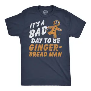 Mens Funny T Shirts Its A Bad Day To Be A Gingerbread Man Sarcastic Christmas Graphic Novelty Tee For Men Mens Funny T Shirts Cool Vintage Fashion T-Shirt Gift Classic Menswear Christmas Apparel for Men Funny Navy - Bad