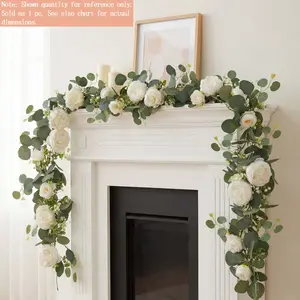 Artificial Flowers Garland Spring Eucalyptus Garland Vintage Fake Flower Peony Rose Vine Greenery Decorative Wall Hanging Plant for Wedding Arch Door Arrangement Party Decor
