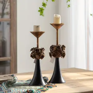 14"/16" Candlestick with Large Gold Rose Sphere, Vintage Style Metal Art, Perfect for Romantic Weddings, Anniversaries & Date Nights | Candleholder Decor for Christmas & Halloween Modern Simple Candle Holder Set