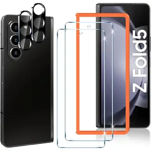 2+2 Pack Samsung Galaxy Z Fold 5 Screen Protector + Camera Lens Protector, with Alignment Frame Easy Installation Tempered Glass Protector Film