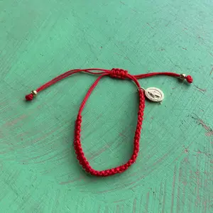 Red Braided Cord Adjustable Bracelet with Miraculous Medal