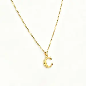 Open Curved C Initial Gold Plated Thin Cable NecklaceAdjustable Hypoallergenic Stainless Steel | Chic Accessory for Office, Date Night & Daily Casual Outfits! Pendant
