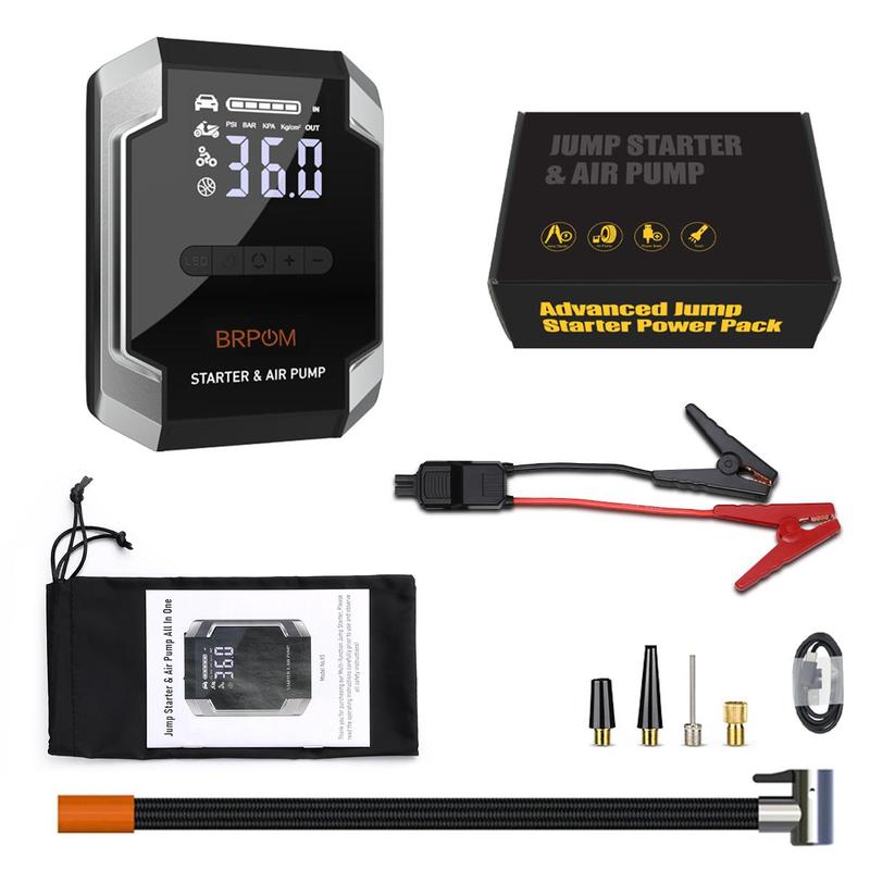 BRPOM [5 in 1] 8500A Portable Car JumpStarter with Air Compressor(ALL Gas, 10.0L Diesel) WithTire Inflator, 12V Car Battery JumpPower Fast charging With LED Light Jump starter