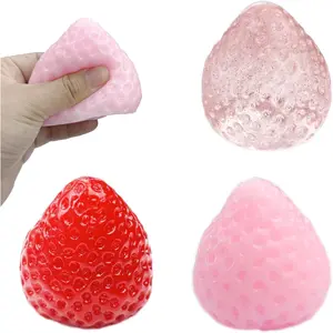 3Pcs Big Tabas Strawberry Squeeze Toys, Sticky Stress Relief Cute Fruit Toy for Kids Adults Christmas Halloween Decoration Gift