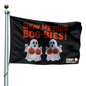 Funny Halloween Flag – “Show Me Your Boo-bies” Ghost Party Banner | Spooky Halloween Decor for Garage, Dorm, or Party Boo-bies