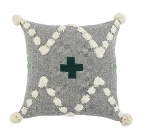 HomeRoots Square Soft Removable Cushions with Geometric Cushion Covers - 4x20x20 in. Gray 100% Cotton Zippered Throw Pillow Set of 2, Square Cushion