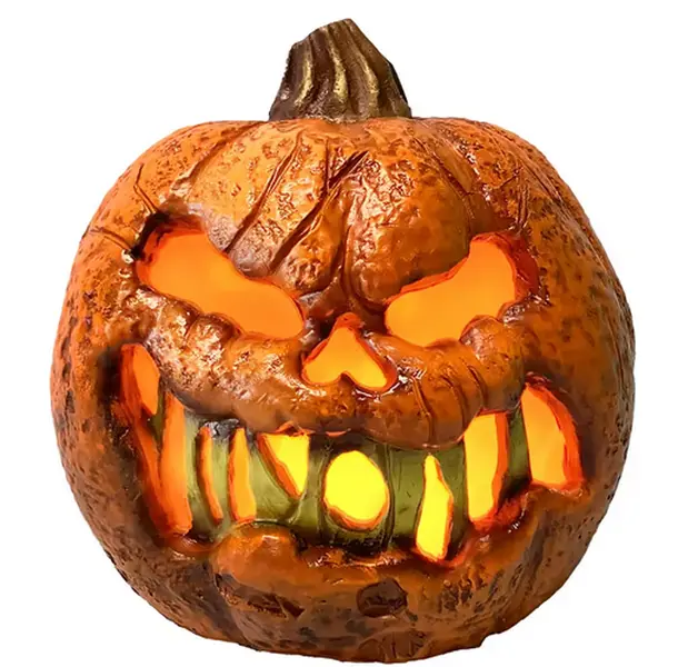 8" Rotten Flaming Pumpkin With Timer Halloween Decoration
