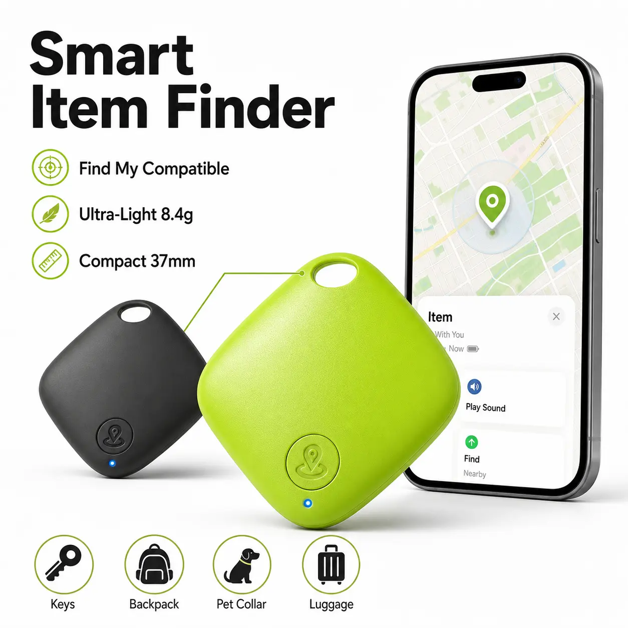 GPS Tracker for Dogs & Cats, Smart Pet Collar Tracker Works with Apple Find My, No Monthly Fee No SIM Card, Real-Time Location, IP68 Waterproof Ultra-Slim Anti-Lost Pet Tracker