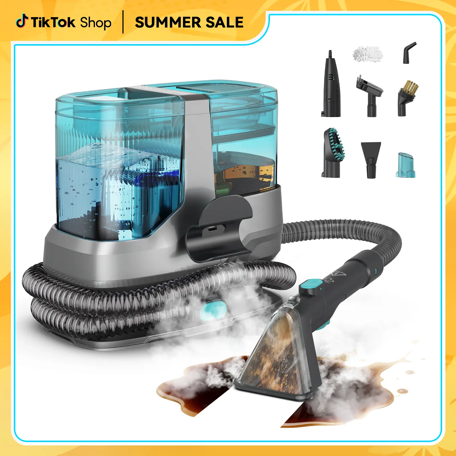 Steam Upholstery Cleaner with 18KPa Powerful Suction Deep Steam Cleaning, Steam Portable Carpet Cleaner Machine for Kitchen, Sofa, Pets Stains, Carpet, Car, with 10 Pcs Steam Cleaning Tool Set, C688 Steam Cleaners Summer Sale