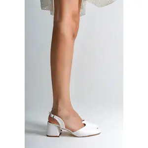 Minerva | White Slingback Mid Heels