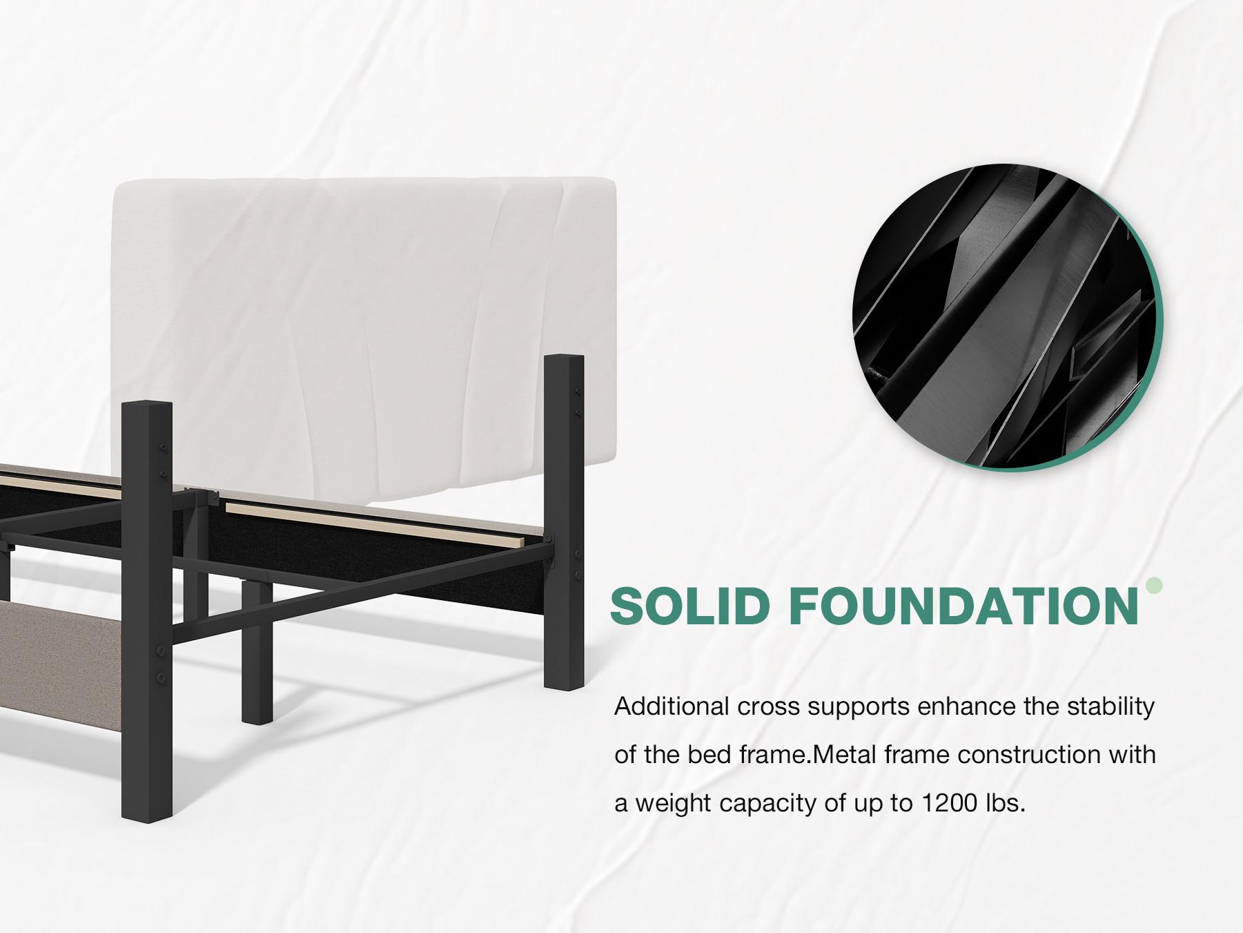 【Year-End Sale】Bed Frame Upholstered Platform Full/Queen/King Bed Frame with Adjustable Headboard, Strong Weight Capacity, No Box Spring Needed, Easy Assembly