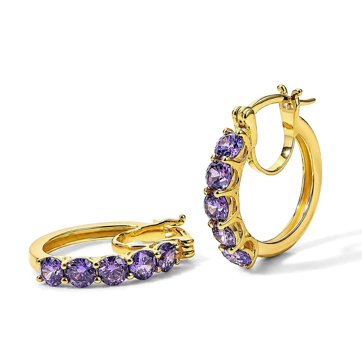 EverTrue Simulated Purple Diamond Hoop Earrings in 18K YG Plated